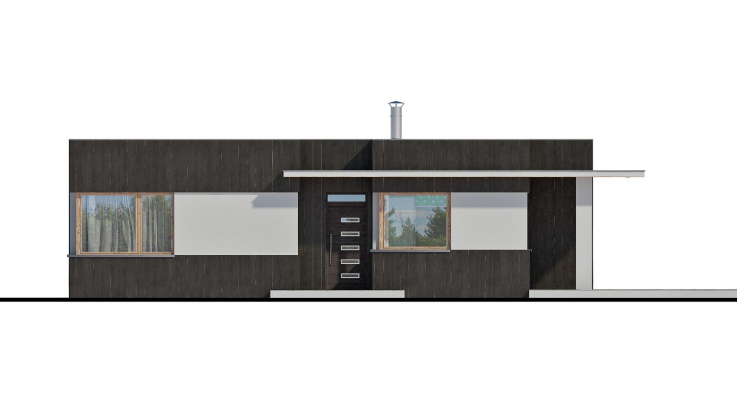 projekt moderného malého rodinného domu s plochou strechou na úzky pozemok